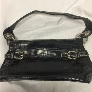 Vtg Tommy Hilfiger Blk  Faux Croc Leather Baguette